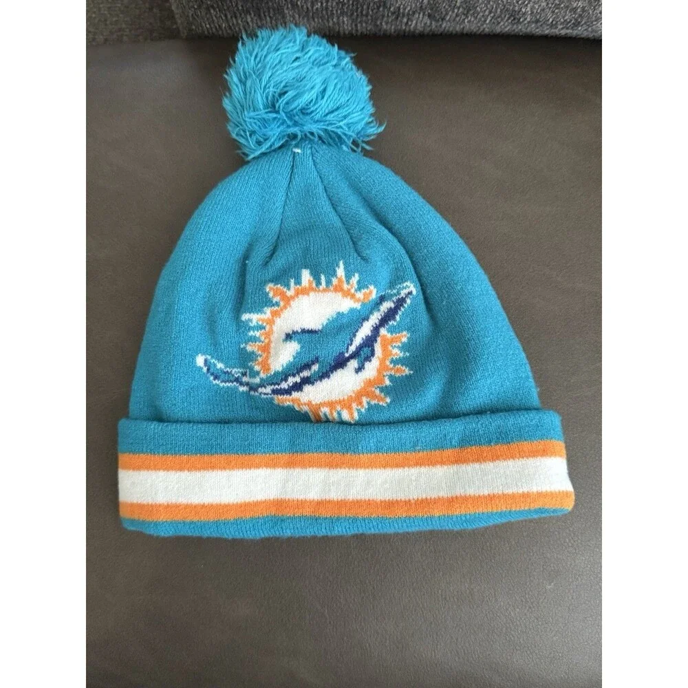 Miami Dolphins Kids Pom Beanie NFL Team Apparel Boys 4-7